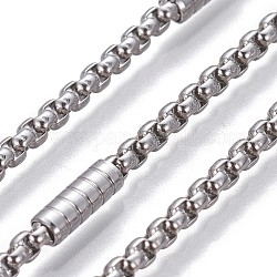 304 Stainless Steel Box Chains, with Column Beads, Unwelded, Stainless Steel Color, 2.5x2.5x1.5mm