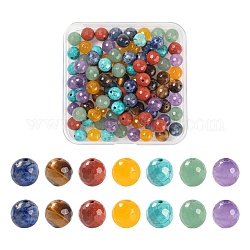 100pcs 7 perles de pierres précieuses mélangées naturelles de style, facette, ronde, 8~9mm, Trou: 1mm