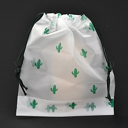 プラスチック製のつや消し巾着袋  長方形  サボテン模様  20x16x0.02~0.2cm
