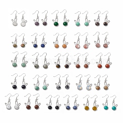 Boucles d'oreilles pendantes lapin pierres précieuses, bijoux en laiton platine pour femme, 42mm, pin: 0.6 mm