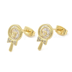 Orecchini a bottone lecca-lecca con zirconi cubici, orecchini in ottone per le donne, vero placcato oro 18k, 14x8.5mm