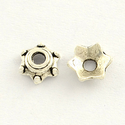 6-Petal Tibetan Style Zinc Alloy Flower Bead Caps, Antique Silver, 6x2mm, Hole: 1.5mm, about 8333pcs/1000g