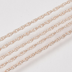 Cadenas de cuerda de hierro cubiertas de latón, con carrete, oro rosa, 2.5x1.5x0.2mm, aproximadamente 328.08 pie (100 m) / rollo