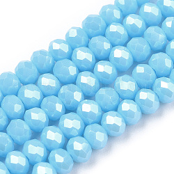 FilI di perline in vetro placcato, lustro di perla placcato, sfaccettato, rondelle, cielo azzurro, 4x3mm, Foro: 0.4 mm, circa 123~127pcs/filo, 16.5~16.9 pollice (42~43 cm)
