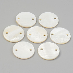 Liens / connecteurs de coquille d'eau douce naturelle, non teint, plat rond, couleur de coquillage, 25x2.5mm, Trou: 2mm