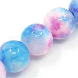 Chapelets de perles en jade persan naturel, teinte, ronde, bleu profond du ciel, 8mm, Trou: 1.2~1.5mm, Environ 50 pcs/chapelet, 16 pouce