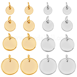 SUPERFINDINGS 48Pcs 8 Styles 304 Stainless Steel Charms, with Jump Rings, Blank Stamping Tag, Flat Round, Golden & Stainless Steel Color, 6~12x0.7~1mm, Hole: 3.5mm, 6pcs/style