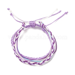 3шт 3 стильных вощеных полиэфирных плетеных браслета наборы, браслеты из многожильного шнура для женщин, фиолетовые, внутренний диаметр: 2-1/4~3-3/8 дюйм (5.7~8.6 см), 1шт / стиль