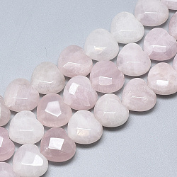 Fili di perline quarzo roso  naturale , sfaccettato, cuore, 14.5~15x15~15.5x7~8mm, Foro: 1.2 mm, circa 14pcs/filo, 7.6 pollice