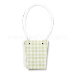 Tragbare Taschen aus trapezförmigem Kraftpapier, mit Plastikschellen und Tartanmuster, grün gelb, 36x13x0.8 cm