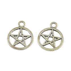 Tibetan Style Alloy Ring with Star Pendants, Cadmium Free & Lead Free, Antique Silver, 25x20x1.5mm, Hole: 3mm, about 308pcs/500g