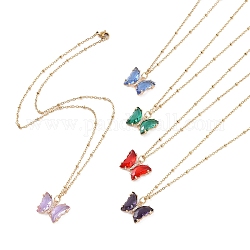 5 шт., 5 цветных стеклянных ожерелья с подвеской в виде бабочки, набор из 304 цепочек-сателлитов из нержавеющей стали для женщин, разноцветные, 17.80 дюйм (45.2 см), 1 шт / цвет