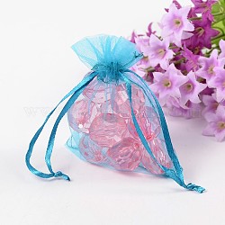 Presents Packages Organza Bags, with Sequins and Ribbons, Rectangle, Light Blue, 9x7cm