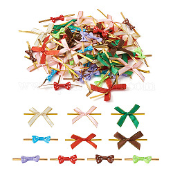Pandahall schmuck 200 stücke 10 stil eisendraht krawatten, mit Polyester-Verpackungsbandschleifen, für DIY Geschenkverpackung Dekoration, Mischfarbe, 8~10x0.4~6x0.05~0.22 mm, 20pcs / style
