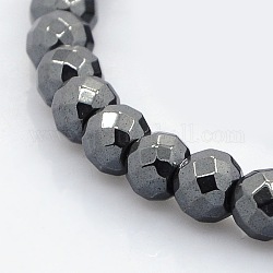 Sfaccettate rotonde perle ematite sintetico non magnetico fili, nero, 6mm, Foro: 1 mm, circa 69pcs/filo, 16 pollice