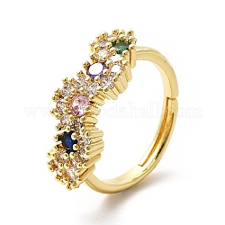 Красочное регулируемое кольцо с цветком из кубического циркония, украшения из латуни для женщин, реальный 18k позолоченный, размер США 8 1/2 (18.5 мм)