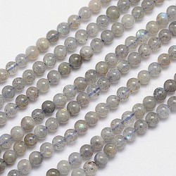 Natural Labradorite Round Bead Strands, 4mm, Hole: 1mm, about 105pcs/strand, 15.5 inch