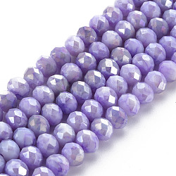 Cuisson opaque de perles de verre peintes, pierres d'imitation, facette, de couleur plaquée ab , rondelle, support violet, 8x6mm, Trou: 1.2mm, Environ 63~64 pcs/chapelet, 15.87 pouce ~ 16.14 pouces (40.3~41 cm)