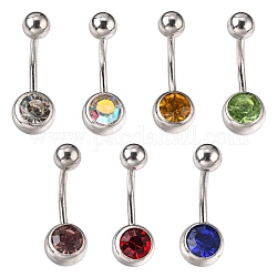 304 Stainless Steel Belly Rings, with Rhinestones, Curved Barbell, Mixed Color, 22x5~8mm, Bar Length: 7/16