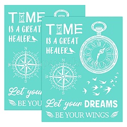 Self-Adhesive Silk Screen Printing Stencil, for Painting on Wood, DIY Decoration T-Shirt Fabric, Turquoise, Clock Pattern, 28x22cm