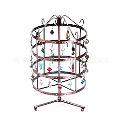 Supporto per orecchino con organizer per gioielli rotante a 4 piano in ferro, 144 fori, per orecchini pendenti, rame rosso, 150x150x300mm