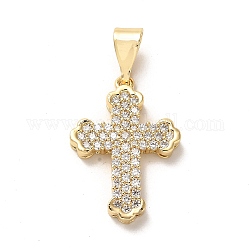 Brass Micro Pave Cubic Zirconia Pendants, Long-Lasting Plated, Corss, Golden, 28.5x20x4mm, Hole: 9x4.5mm