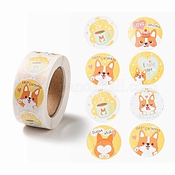 Круглая точка милая собака бумажные мультяшные наклейки рулон, самоклеящиеся подарочные бирки для украшения подарка, разноцветные, 66x27 мм, наклейки: диаметром 25 мм, 500шт / рулон