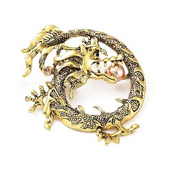 Брошь со стразами дракона, с пластиковой жемчужины, значок из сплава для унисекс, античное золото , 56x51x15 мм