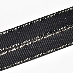 Polyester Grosgrain Ribbons for Gift Packing, Silver Wired Edge Ribbon, Black, 3/8 inch(9mm), about 100yards/roll(91.44m/roll)