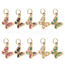 SUPERFINDINGS 10Pcs 5 Colors Cubic Zirconia Butterfly Charms Brass Micro Pave Clear Butterfly Charms Gold Plated Flying Insect Pendants for Necklace Bracelet Jewelry Making，Hole：3mm