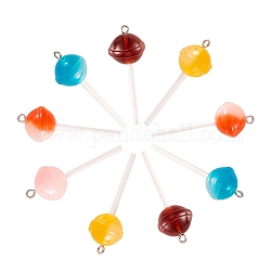 30 pièces 5 couleurs pendentifs en résine, avec boucles en fer plaqué platine, nourriture imitation, lollipop, couleur mixte, 47x15mm, Trou: 2mm, 6 pcs / couleur