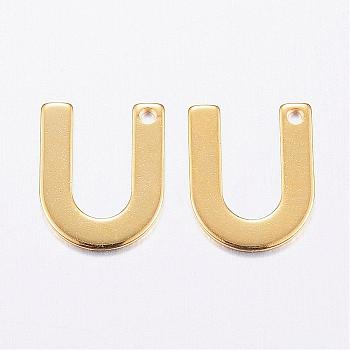 304 Stainless Steel Charms, Letter, Initial Charms, Letter.U, 11x6~12x0.8mm, Hole: 1mm