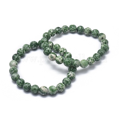 Bracciali elasticizzati con perle di diaspro verde naturale&nbsp;BJEW-K212-A-017-1
