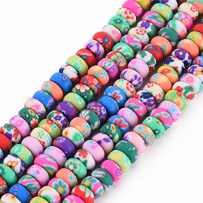 Handmade Polymer Clay Beads Strands, for DIY Jewelry Crafts Supplies, Flat  Round, Colorful, 6.5x3.5mm, Hole: 1.6mm, about 108~109pcs/strand, 15.75