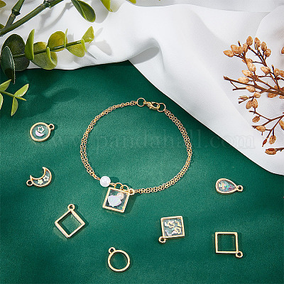 Pandahall 50Pcs Golden Open Back Bezel Charms Hollow Frame Charms Teardrop  Round Heart Pendants Open Bezels for Resin Jewelry Making