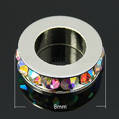 Brass Rhinestone Spacer Beads, Grade A, Platinum Metal Color, Light Rose,  8x2.5mm, Hole: 5mm