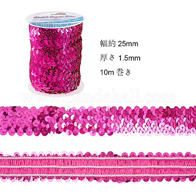 Wholesale OLYCRAFT 10M Elastic Sequin Trim Metallic Stretch Sequin Trim  3-Row Fabric Paillette Ribbon Trim for Dress Embellish and Headband - Pink  