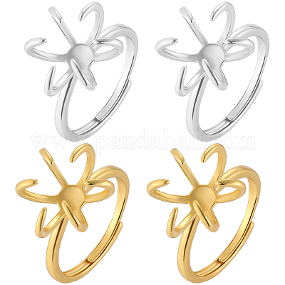 4 pieza de accesorios de anillo ajustables de latón de 2 colores&nbsp;KK-BBC0023-71-1