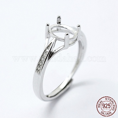 Componentes de anillo de dedo de plata esterlina chapada en rodio antideslustre 925&nbsp;STER-G027-17P-1
