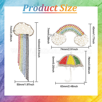 Wholesale FINGERINSPIRE 3PCS 3 Style Rainbow Beaded Patches 1.8~5.5 inch  Colorful Umbrella Clouds Shape Sewing Applique Patches Pearl Beaded  Appliques Non Woven Fabric Patches for Clothes 