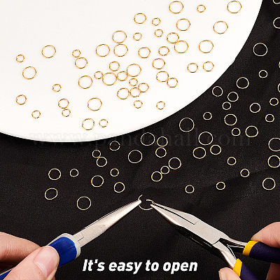 CREATCABIN 1 Box 600Pcs 4 Sizes Golden Jump Rings 18K Real Gold Plated  Brass Open Ring Unsoldered Round Connectors Kit for Jewelry Making DIY Bracelets  Earrings Necklaces Findings Accessory 