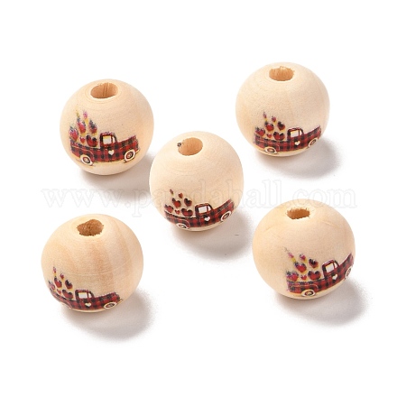 Perles européennes en bois imprimées WOOD-F011-08C-1