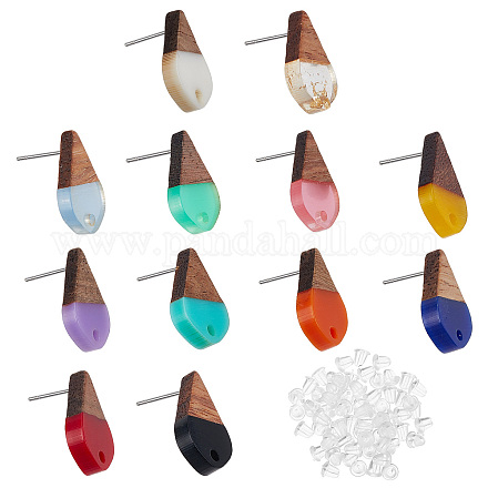 Superfindings 12 paia 12 colori resina trasparente e opaca e orecchino a bottone in legno di noce RESI-FH0001-42-1