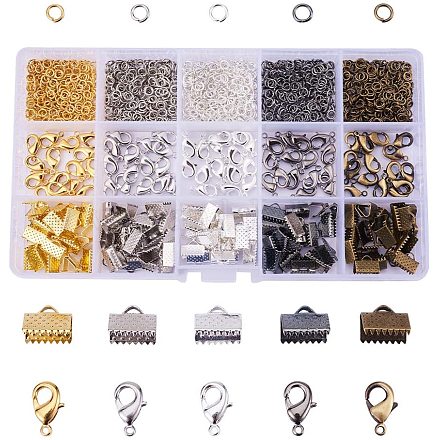 Accessoires de bijoux de base avec fermoir mousqueton en laiton anneaux de saut de fer embouts en ruban IFIN-PH0009-01-1