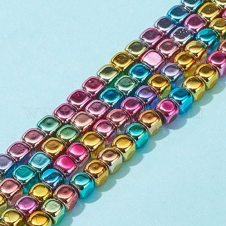 Fili di perline di ematite sintetica non magnetica con placca color arcobaleno G-FS0001-91-1