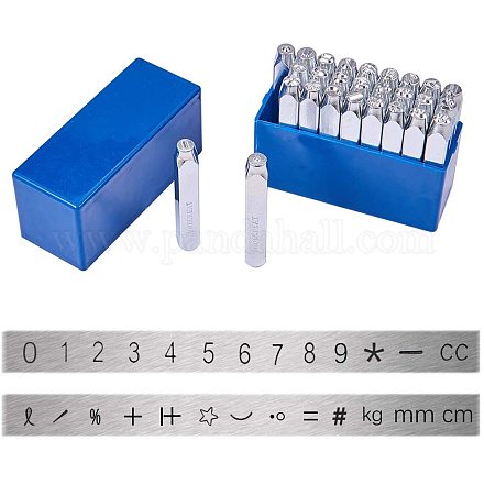 PandaHall Elite 27 pcs Iron Number And Symbols Metal Stamp Set 6-8mm With Number 0 to 9 and 17 Different Symbols For DIY Jewelry Making AJEW-L064-02-1