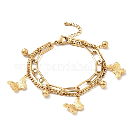 Butterfly and Round Ball Charm Multi-strand Bracelet BJEW-G639-03G-1