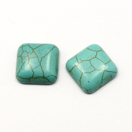 Fornituras artesanales teñidos turquesa piedra preciosa sintética espalda plana cabuchones TURQ-S263-14x14mm-01-1
