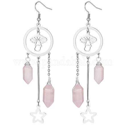 Boucles d'oreilles chandelier en quartz rose naturel EJEW-SW00017-03-1