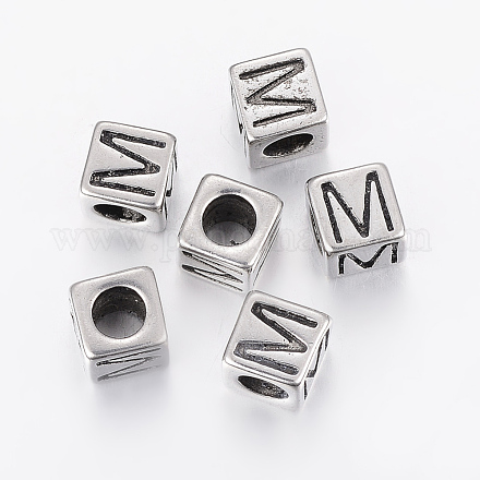 304 Stainless Steel Large Hole Letter European Beads STAS-H428-01AS-M-1